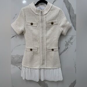 Sandro Cream Short-Sleeve Blazer with Pleated Hem